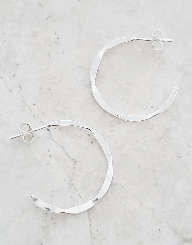 Silver Hammered Hoops Earrings