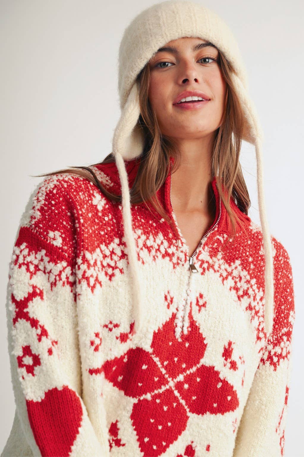 Fair Isle Half Zip Bouclé Sweater