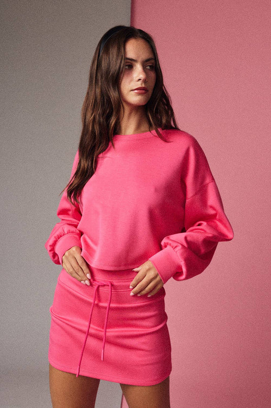 Pink Cozy Sweatshirt and Mini Skirt Set