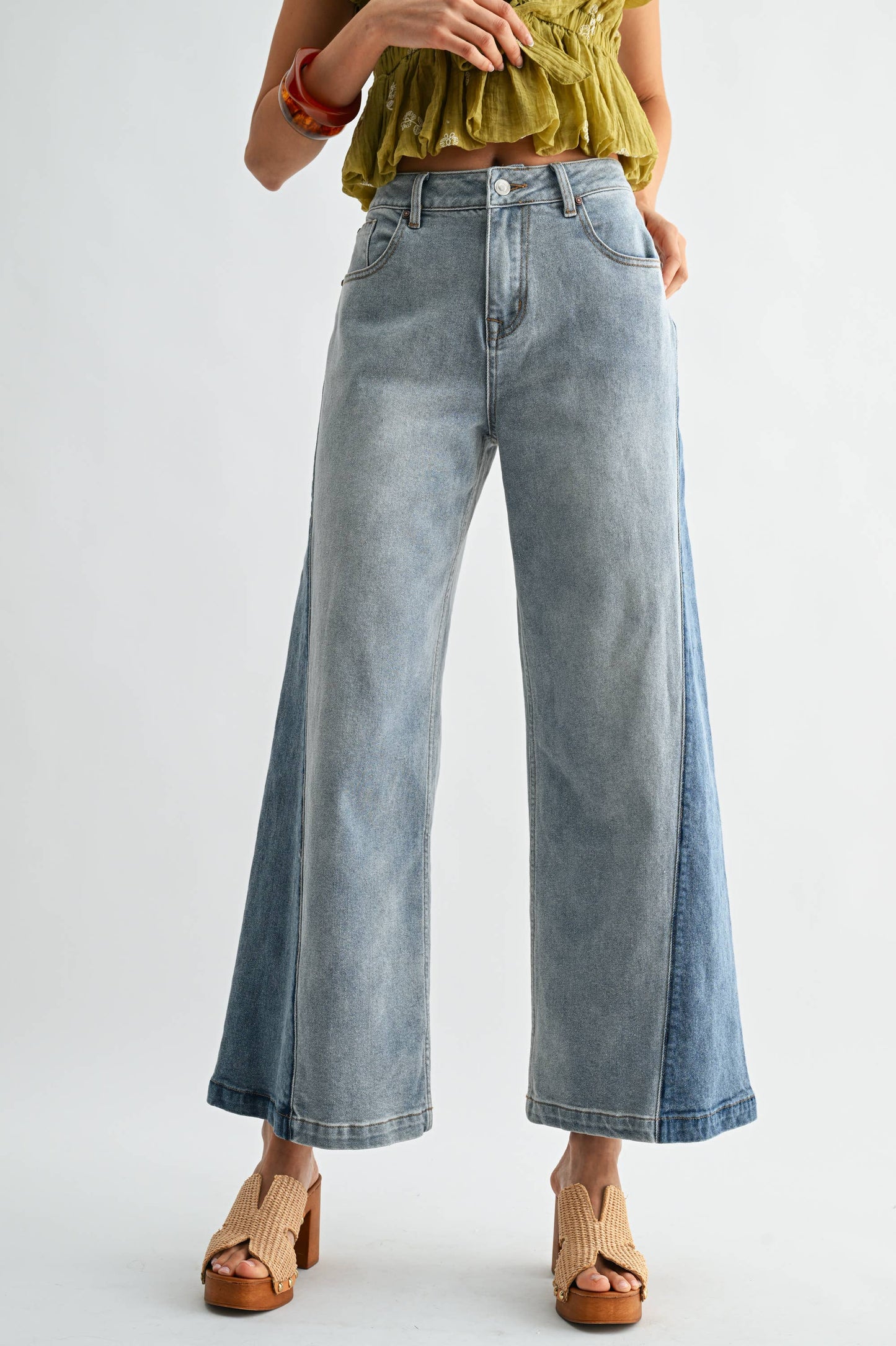 Bonnie Wide-Leg Two-Tone High Waist Denim Jeans