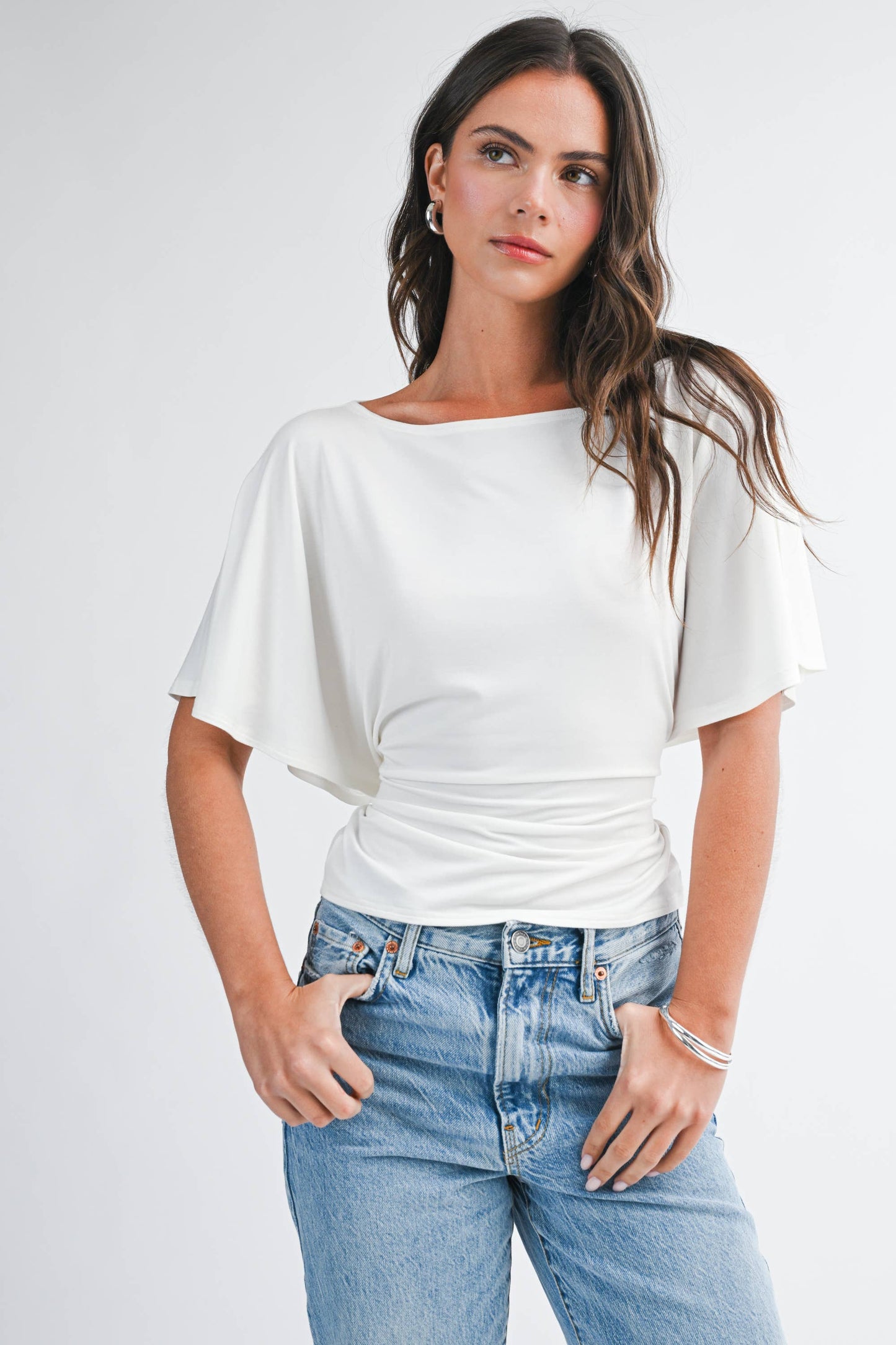 Roxie White Short Sleeve Top with back tie