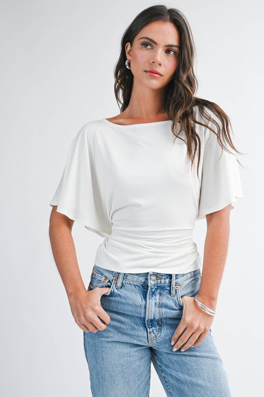Roxie White Short Sleeve Top with back tie