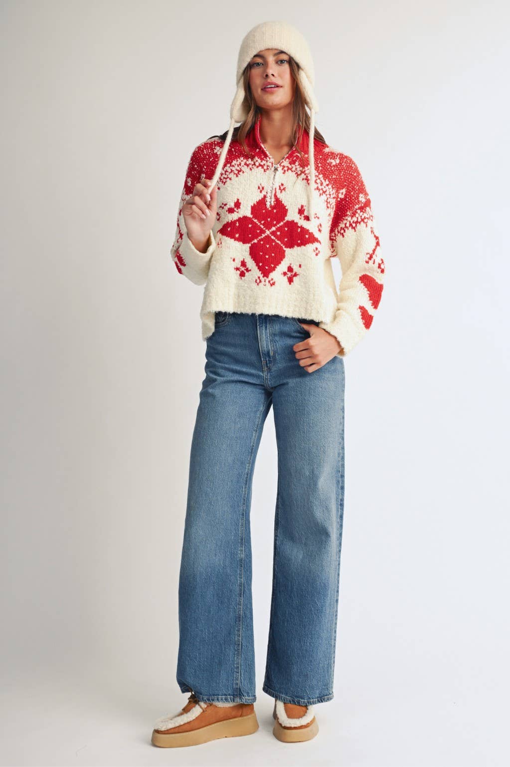 Fair Isle Half Zip Bouclé Sweater