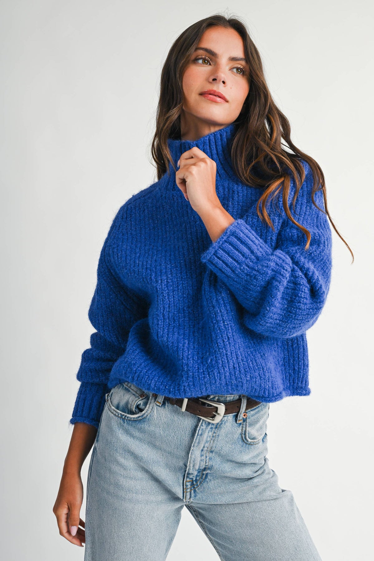 Cobalt Soft Brushed Mock Neck Sweater