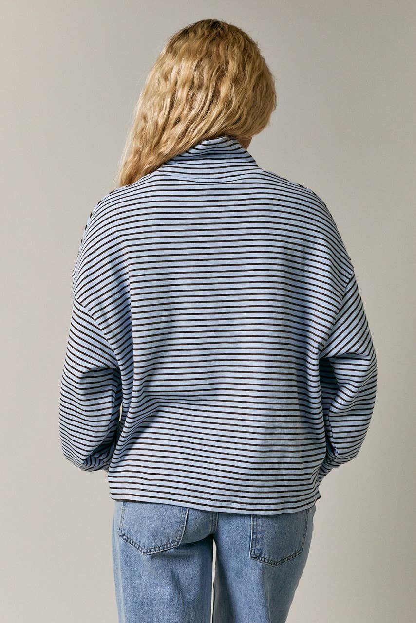 Blue Ridge Mock Neck- Blue-Brown Stripe