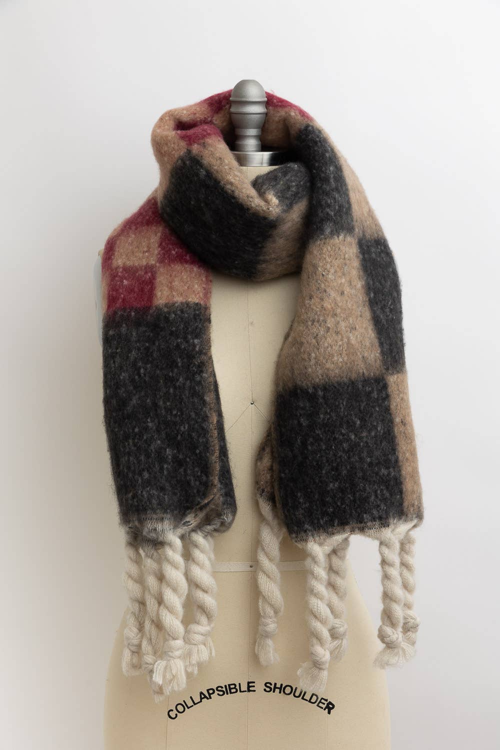Black Multi Colored Checkered Scarf w/ Tassels