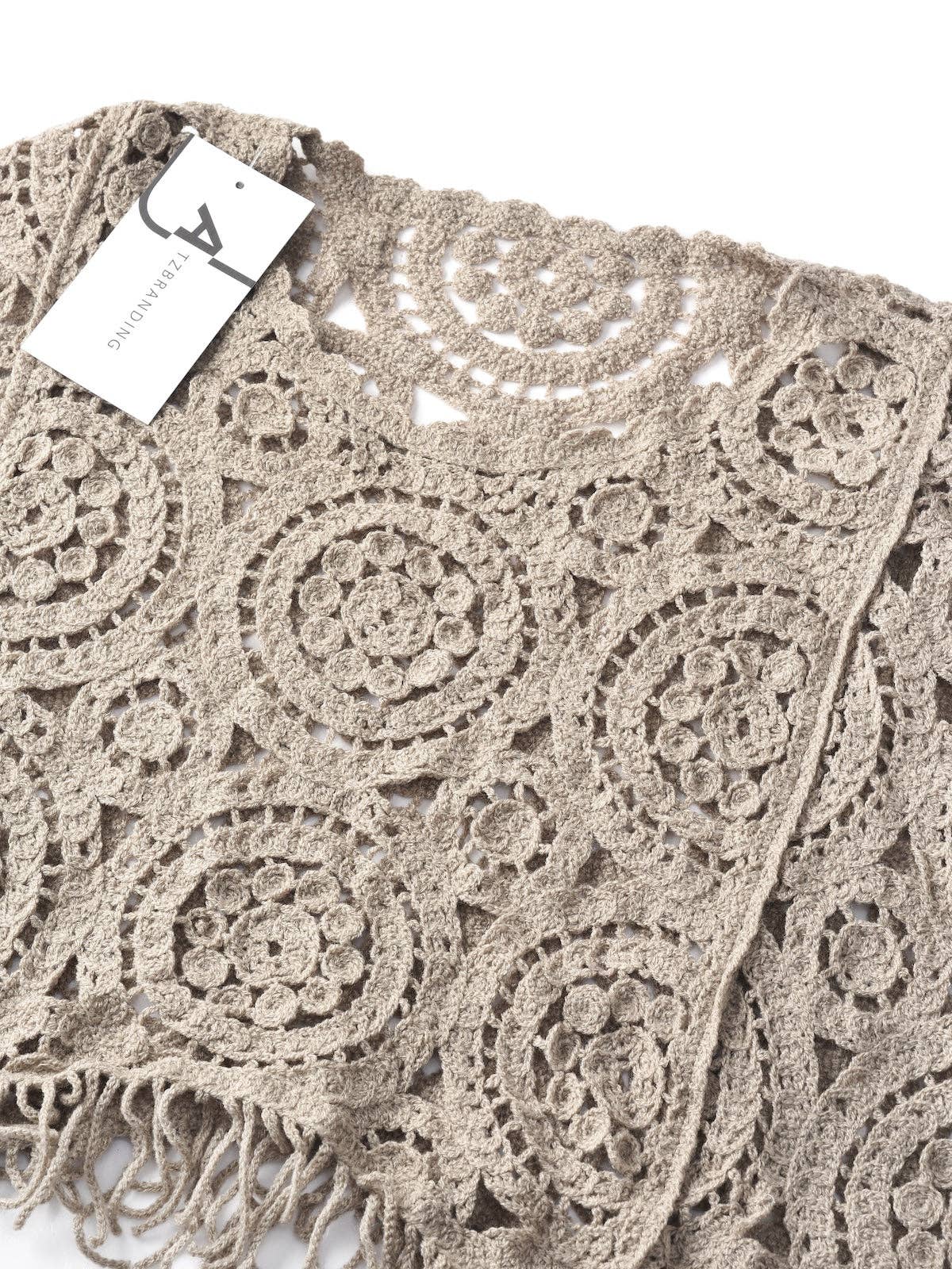 Khaki Hollow Knit Batwing Sweater: One Size